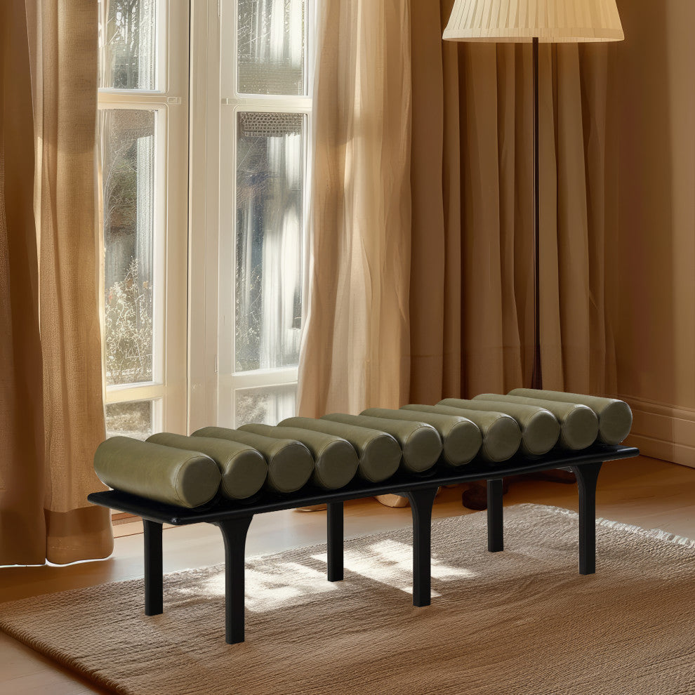Landon Faux Leather Bench, Green, Black Finish