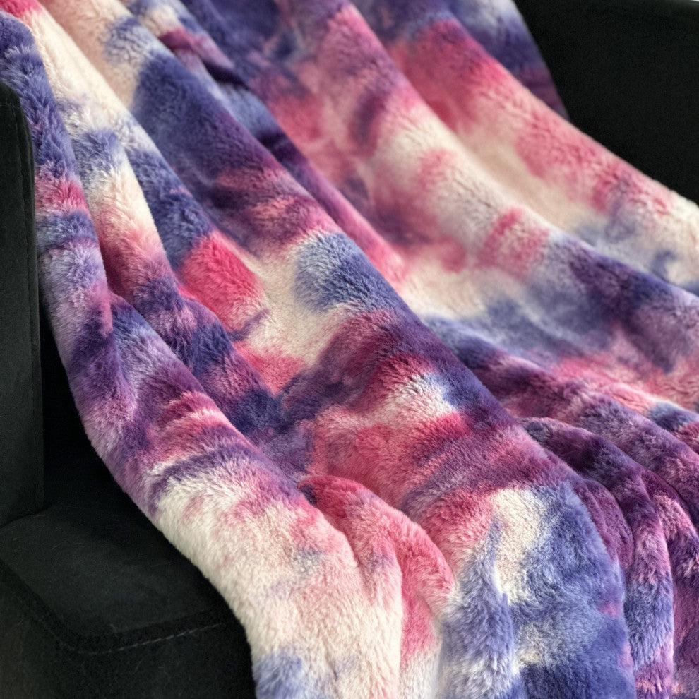 Plutus Fuchsia Purple Fureal Faux Fur Throw Blanket, 102"L x 116"W Cal King