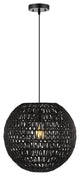 Luna 15.75" 1-Light Bohemian Modern Woven Rattan/Iron LED Pendant, Black