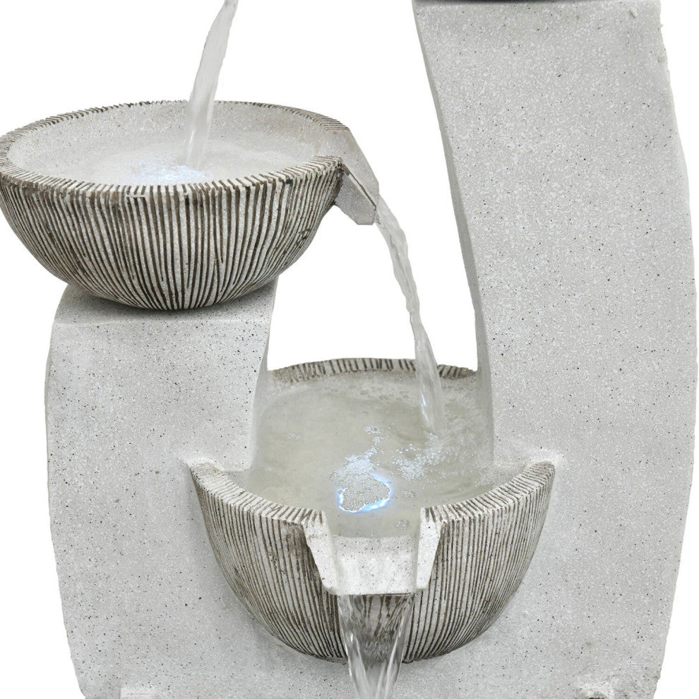32.5" Contemporary Basin Indoor/Outdoor Garden Fountain, LED Lights