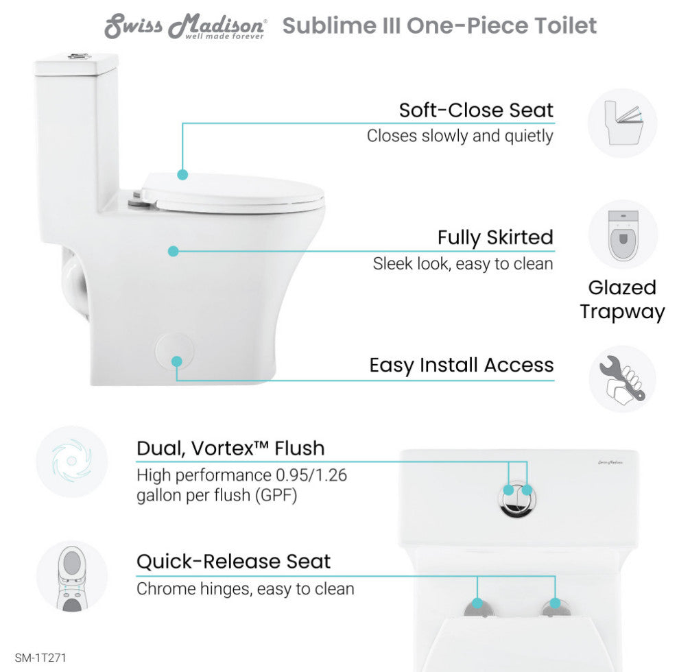 Sublime III One Piece Toilet Dual Flush, Glossy White
