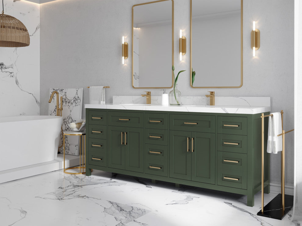 Cambridge 84 Double Sink Bath Vanity in Pewter Green 2" Carrara Quartz