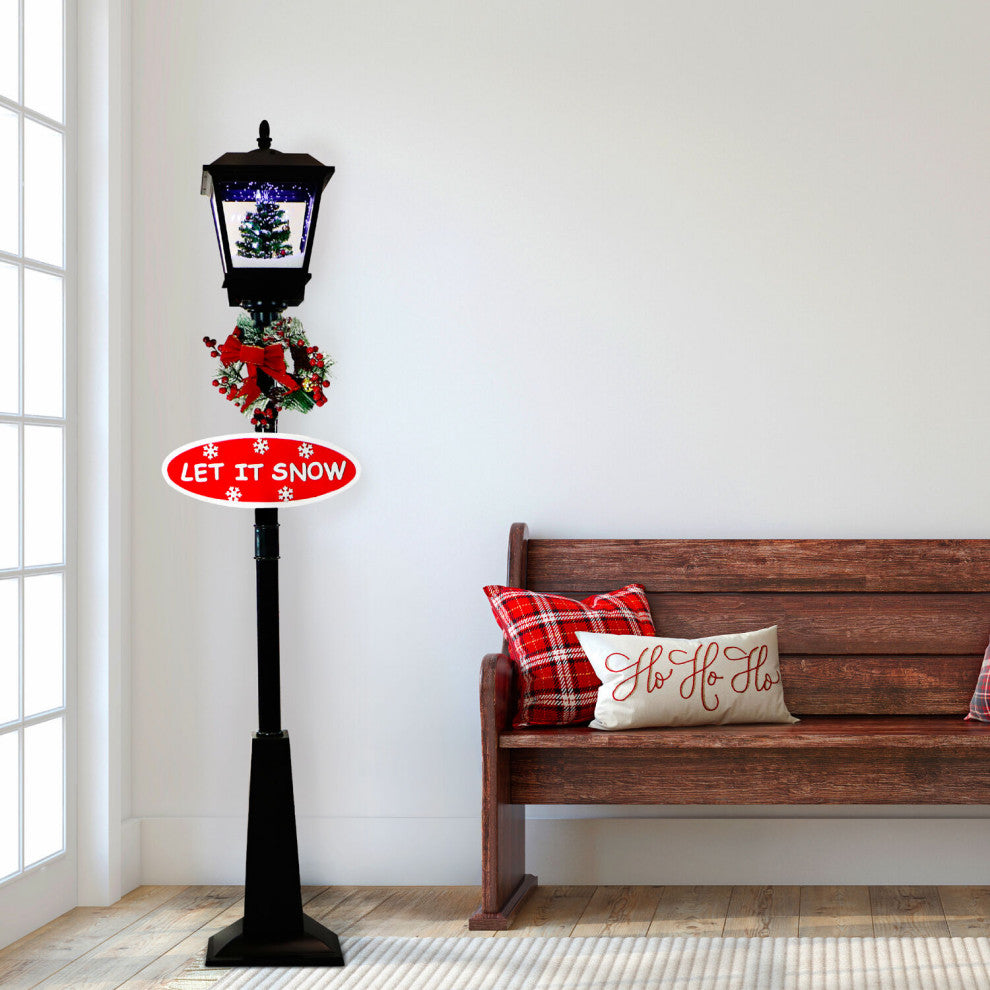Let It Snow 71" Lamp, Black, Holiday Tree, 2 Signs, Snow, Holiday Music