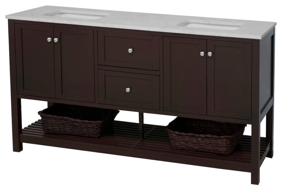 Kitchen Bath Collection Lakeshore 72" Double Vanity, Chocolate, Engineered Carrara
