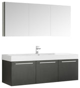 Fresca Vista 60" Black Wall Hung Single Sink Bathroom Vanity, Medicine Cabinet