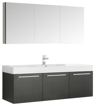 Fresca Vista 60" Black Wall Hung Single Sink Bathroom Vanity, Medicine Cabinet