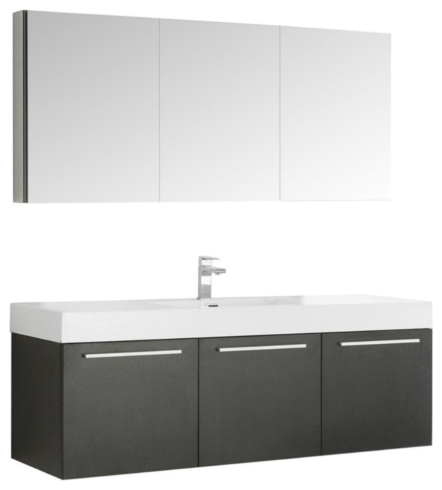 Fresca Vista 60" Black Wall Hung Single Sink Bathroom Vanity, Medicine Cabinet