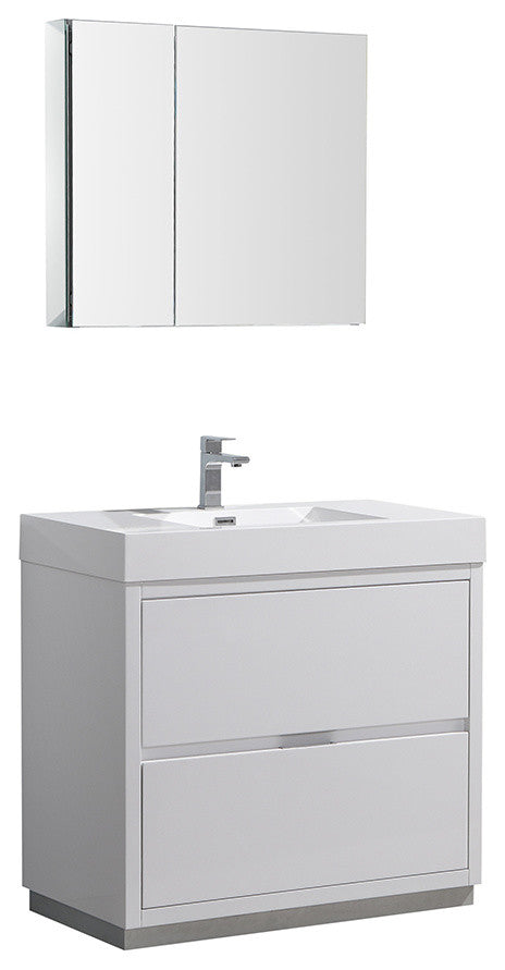 Valencia 36" Glossy White Free Standing Vanity Set, Cabinet, Faucet FFT9161CH