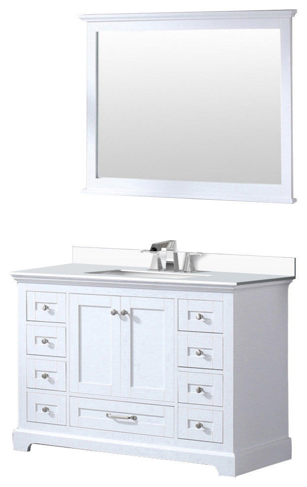 Dukes 48" White Single Square Sink Vanity with Quartz Top, With Mirror and Fauce