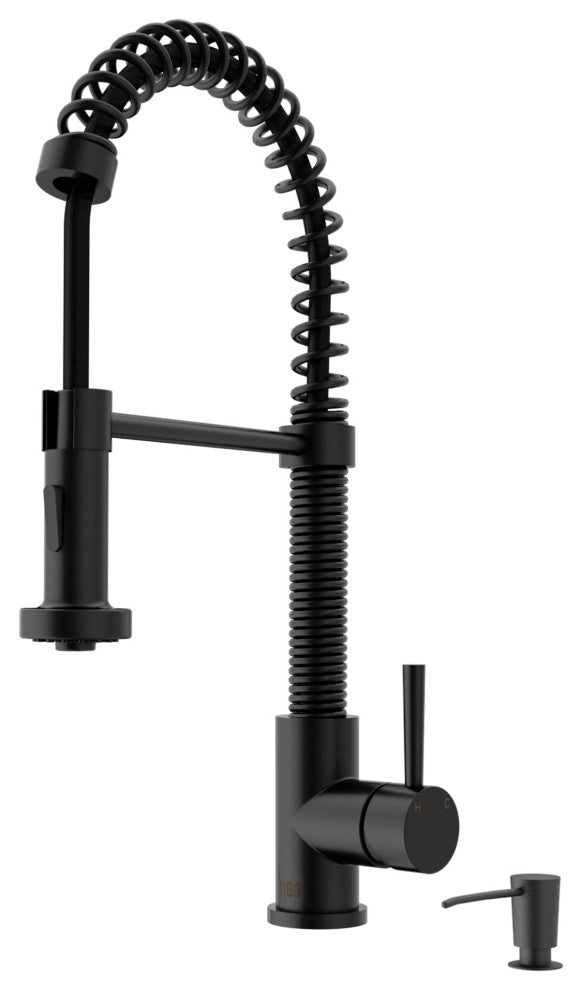 VIGO Edison 19" H Single Handle Pull-Down Sprayer Kitchen Faucet, Matte Black, No Sensor, With Soap Dispenser