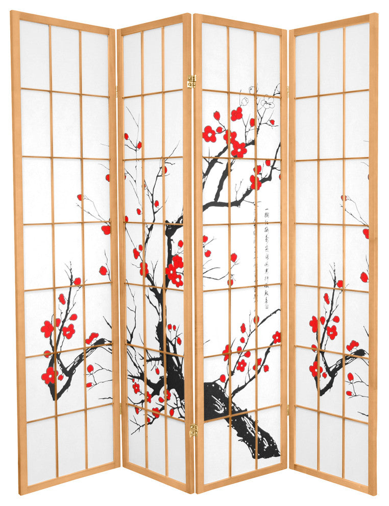 6' Tall Flower Blossom Divider, Natural, 4 Panels