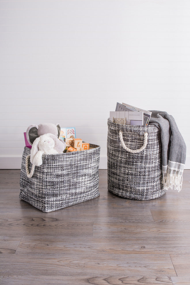 DII Paper Bin Tweed Black Round Small 12x14"x14"