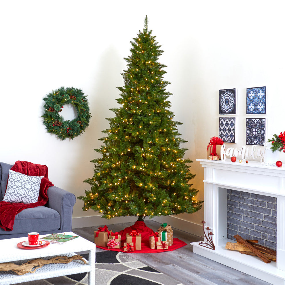 9' Vermont Spruce Faux Xmas Tree W/ Multifunction Lights & Bendable Branches