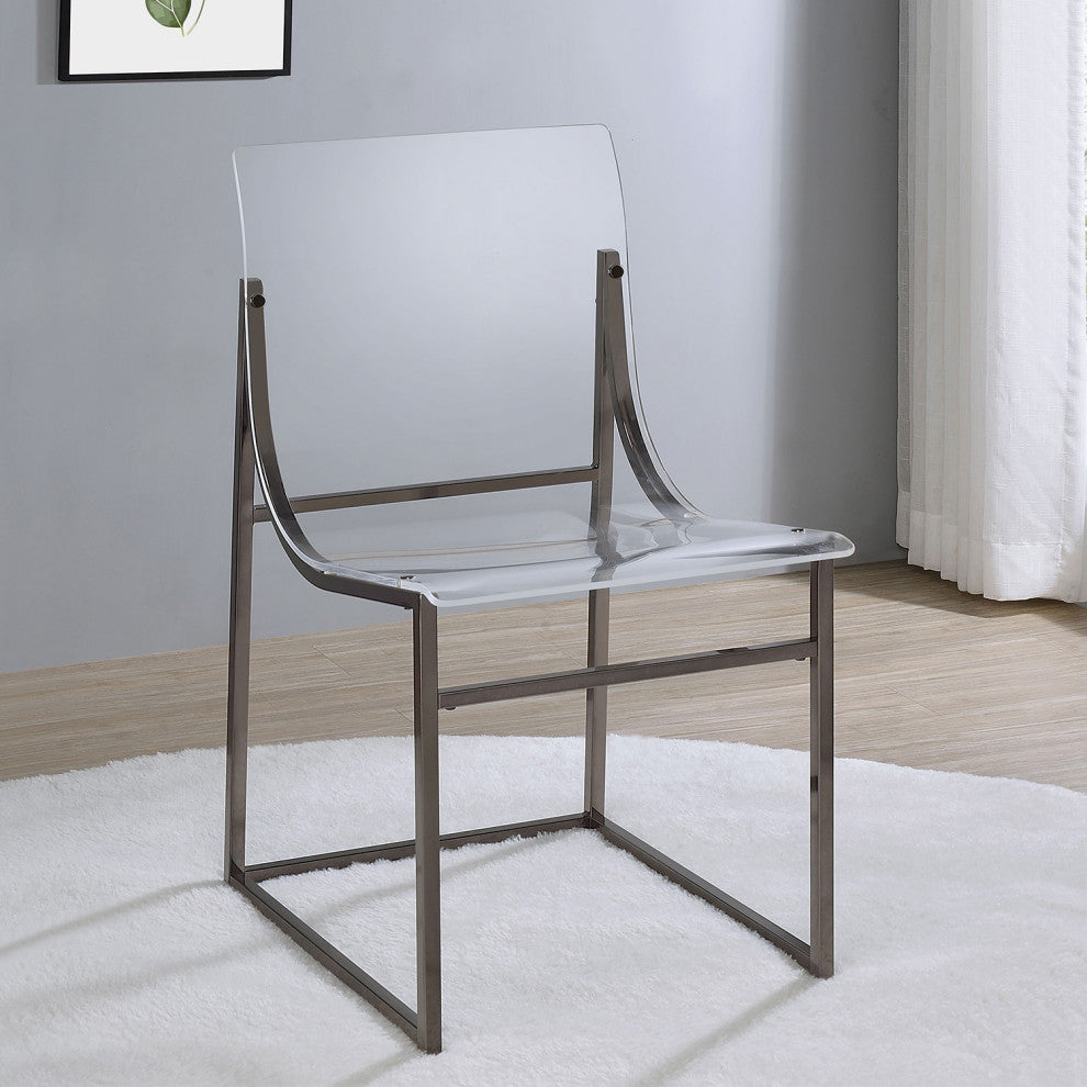 Set of 2 Acrylic Dining Side Chairs, Clear and Black Nickel