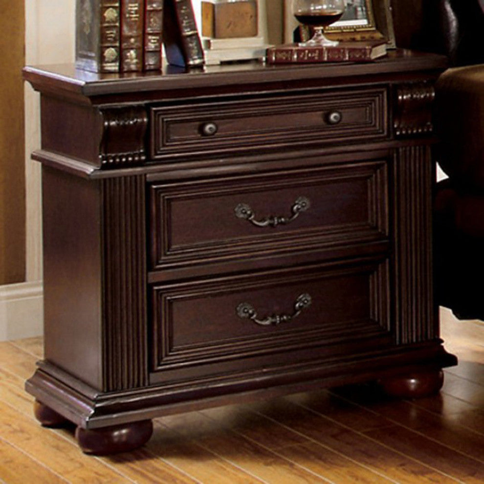 Esperia Luxurious English Night Stand In Brown Cherry Finish