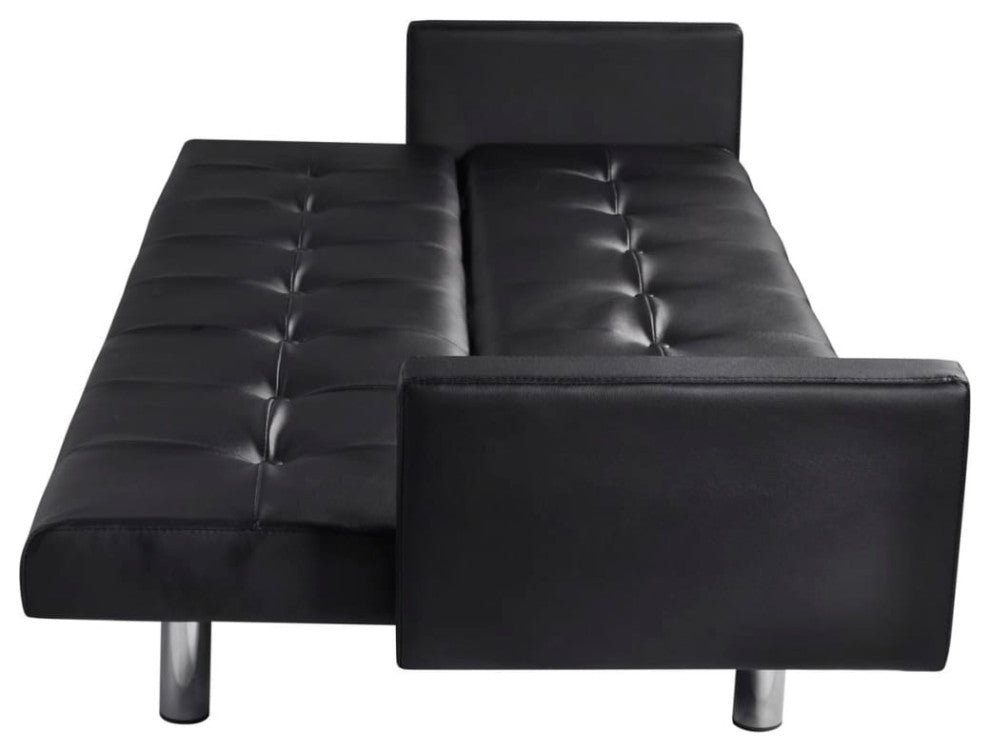 vidaXL Sofa Bed With Armrest Black Artificial Leather