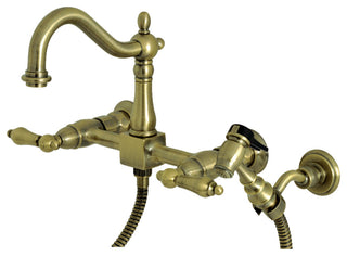 KS126XALBS-P Heritage Wall Mount Bridge Kitchen Faucet with Brass Sprayer, Antiq