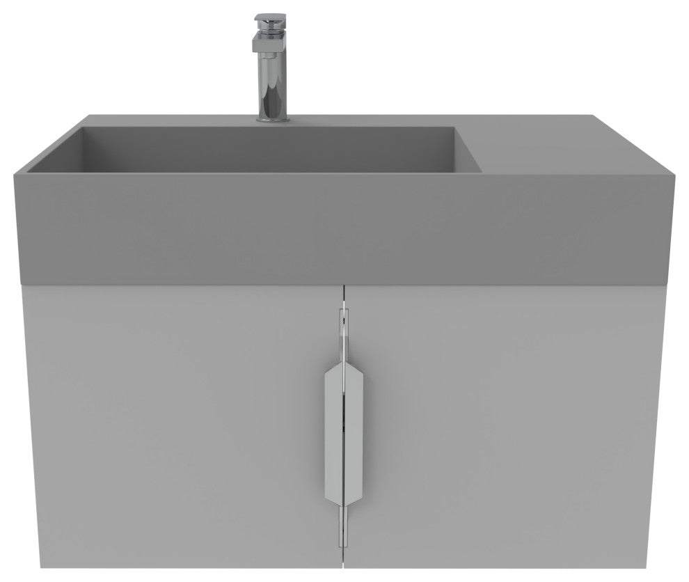 CastelloUSA Amazon 30" Left Wall Mounted Bathroom Vanity Set, Gray, Gray Top, Chrome Handles