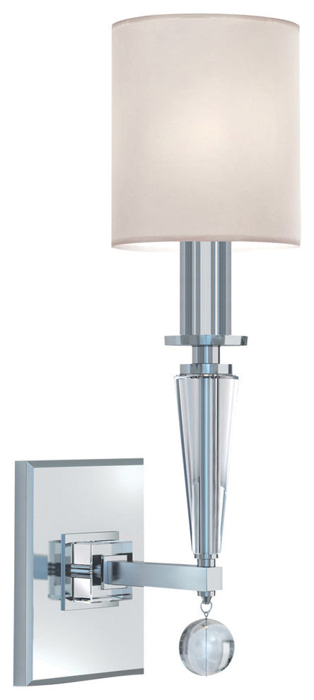 Paxton 1 Light Sconce in Polished Nickel with White Linen