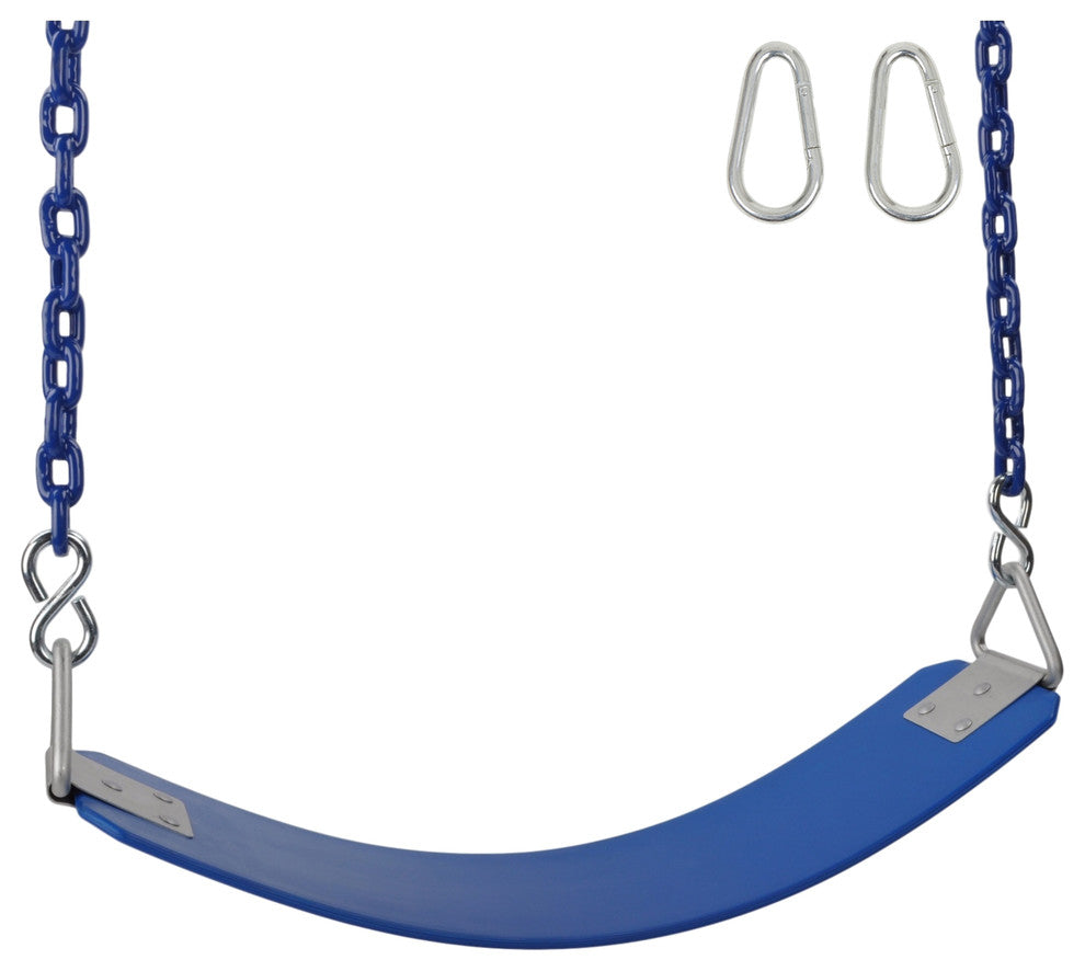 Commercial Rubber Belt Seat with 8.5' Coated Chain, Blue