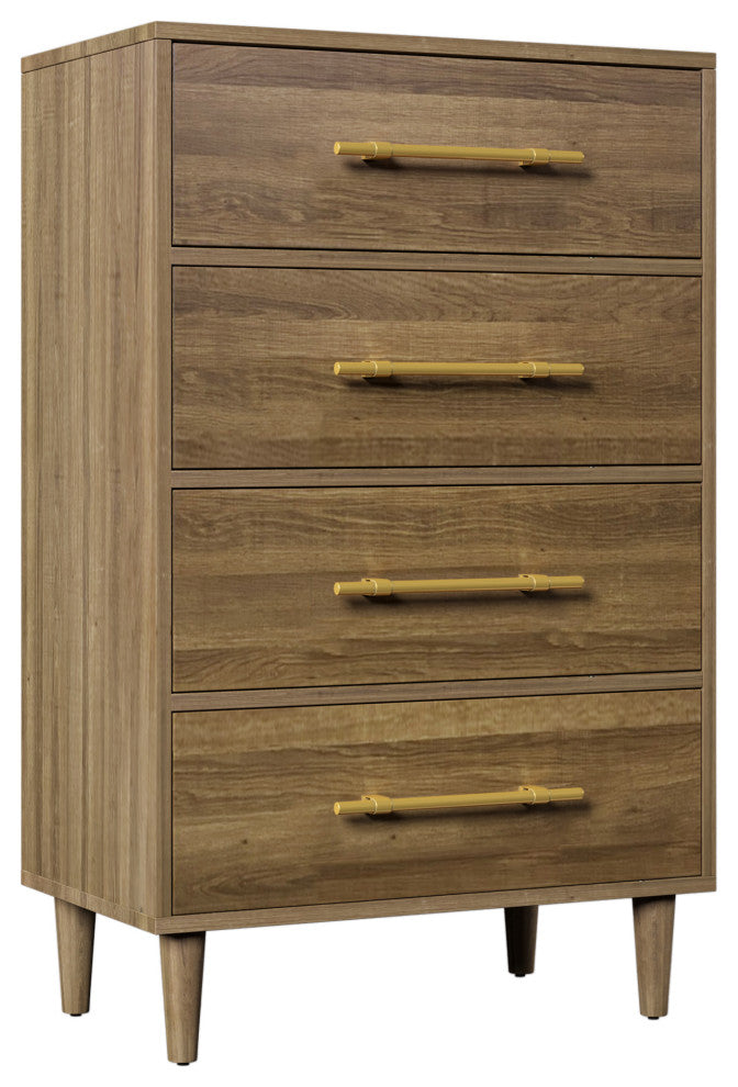 4 Drawers 30" W Wood Chest, Natural Walnut