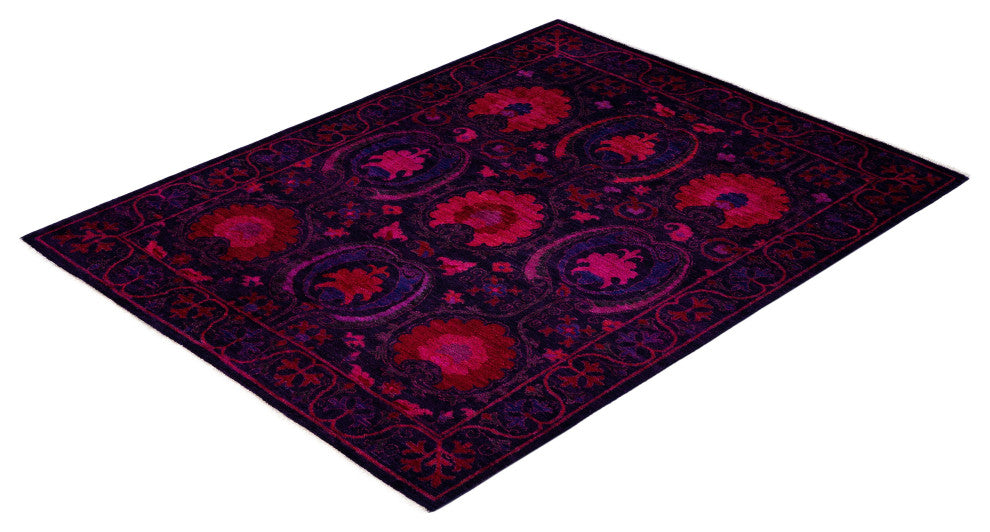 Overdyed One-of-a-Kind Hand-Knotted Area Rug Purple, 4' 3" x 5' 6"
