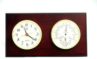 Brass Quartz Clock and Thermometer/Hygrometer on Mahogany