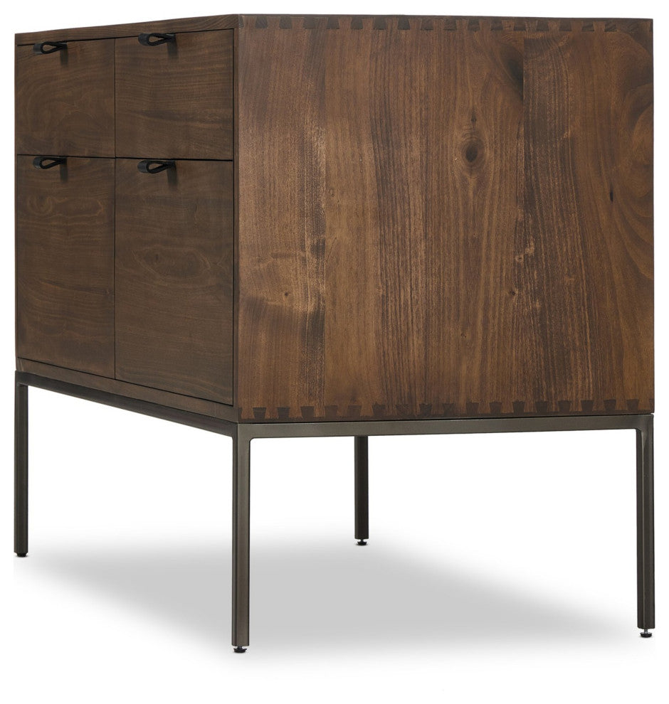 Trey Modular Wide Filing Cabinet Auburn Poplar, Natural Iron, Black Leather
