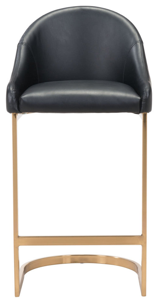 Counter Stool Chair, Faux Vinyl Leather, Steel, Black, Gold, Cafe Bistro