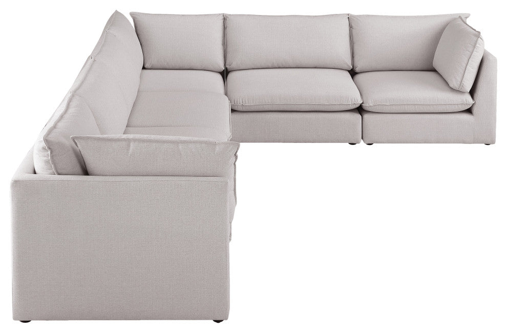 Mackenzie Linen Textured Fabric 6-Piece Modular L-Shaped Sectional, Beige
