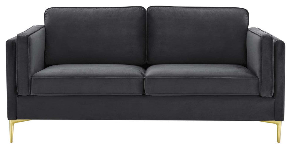 Sofa, Velvet, Dark Gray, Modern, Living Lounge Room Hotel Lobby Hospitality