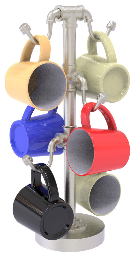 Pipeline Countertop 6 Coffee Mug Holder, Satin Nickel