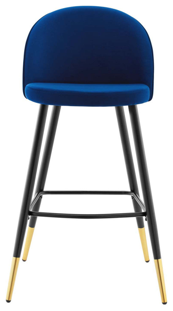 Bar Stool Chair Barstool, Set of 2, Velvet, Metal, Blue Navy, Modern, Bar Pub