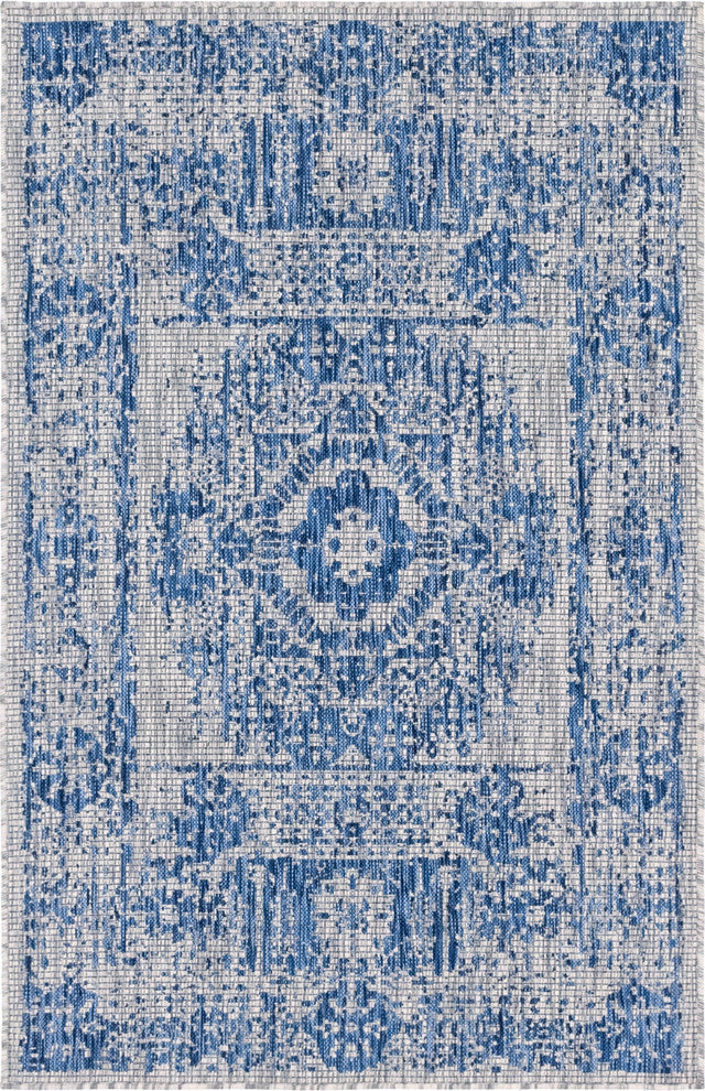 Unique Loom Aqua Blue Timeworn Outdoor Area Rug, Blue, Gray, 6' X 9'