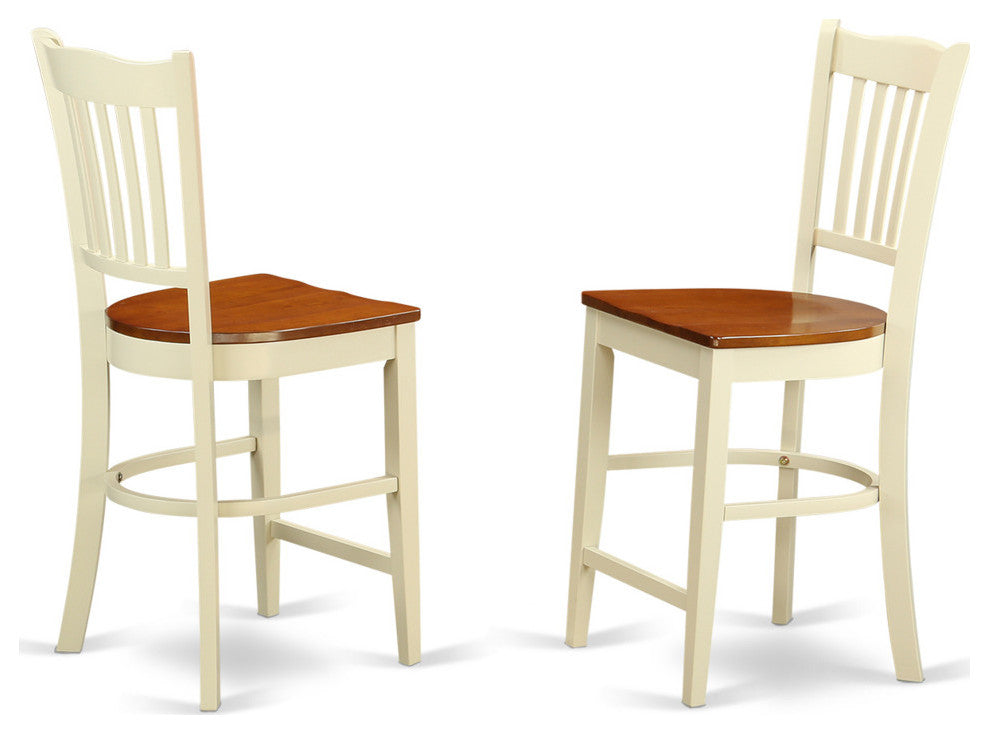 Groton Counter Stools With Wood Seat, Buttermilk And Cherry- Set of 2