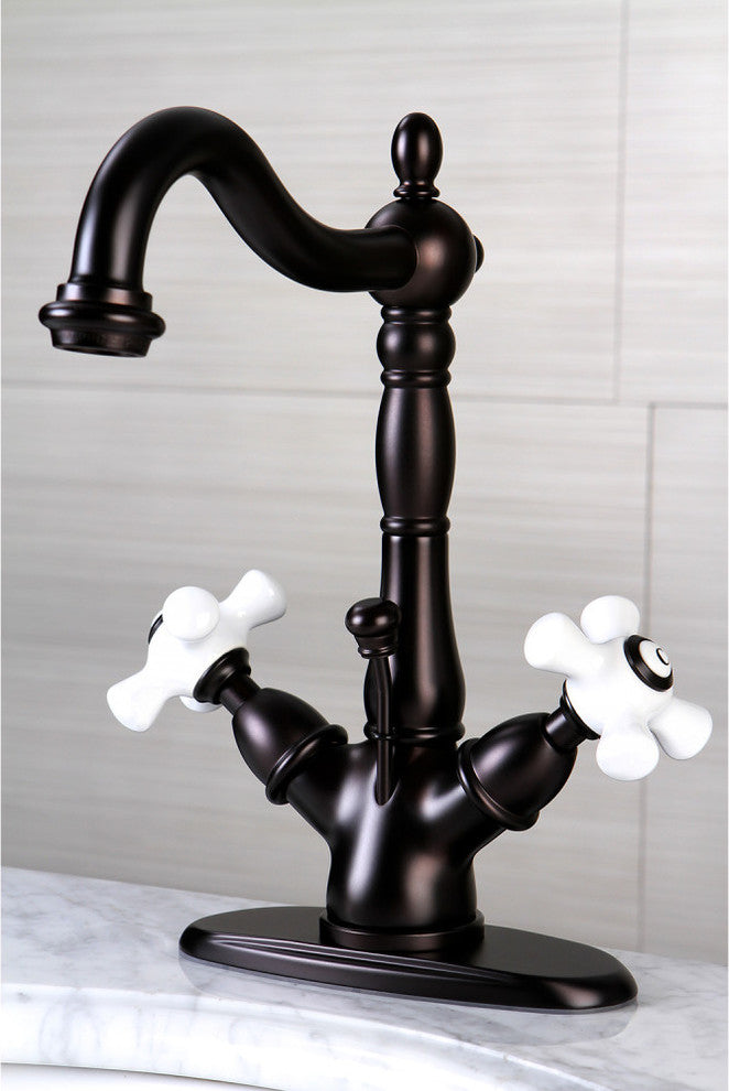 Kingston Brass Two-Handle Bathroom Faucet With Brass Pop-Up, Oil Rubbed Bronze