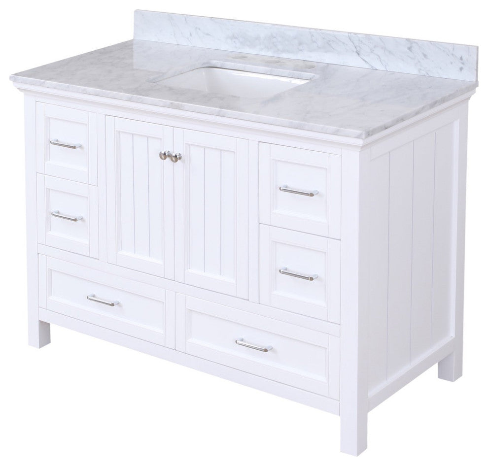 Paige 48" Bathroom Vanity, White, Carrara Marble