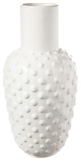 Round Ceramic Vase with Embossed Dotted Pattern Design Gloss White Finish, Large