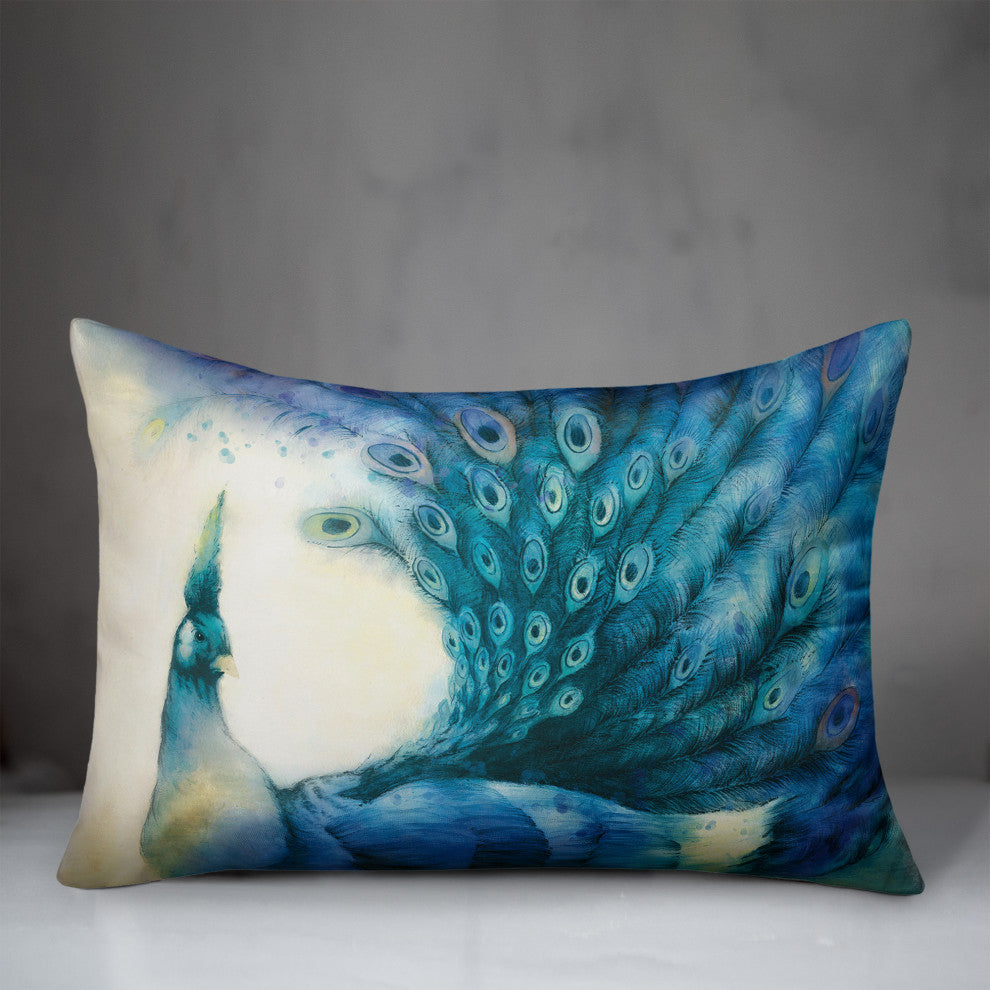Watercolor Peacock 4 14x20 Spun Poly Pillow