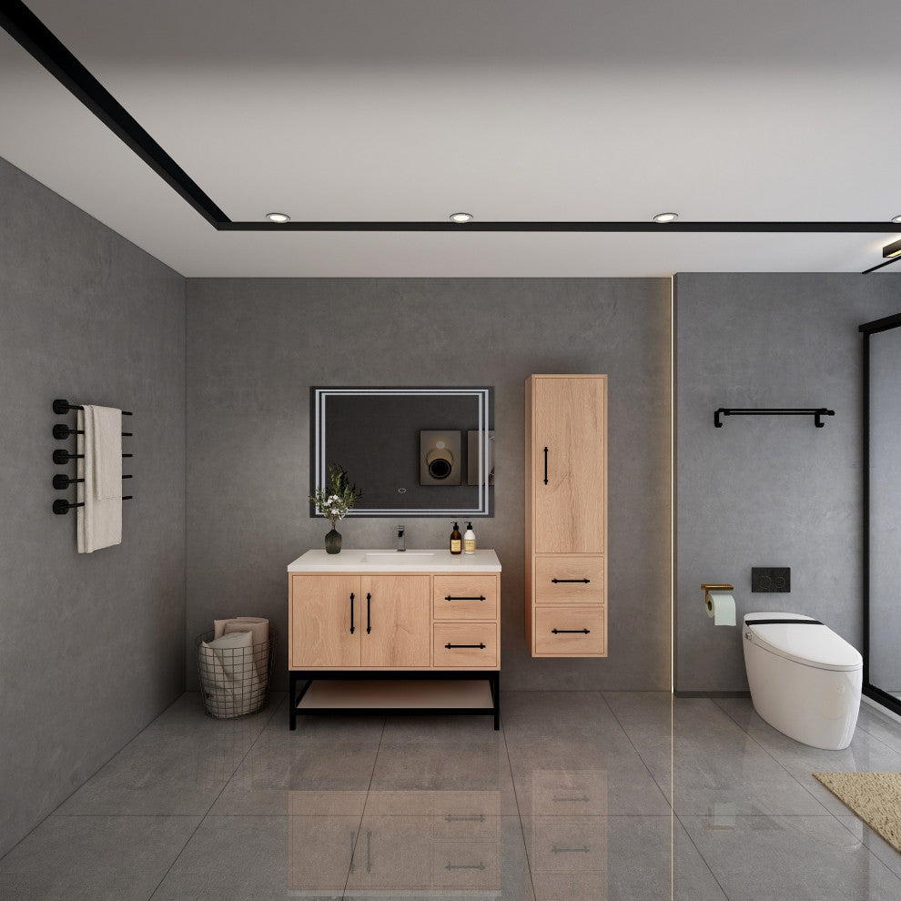 Victoria 42'' Solid Wood Open Shelf Bath Vanity Right Side, Red Oak