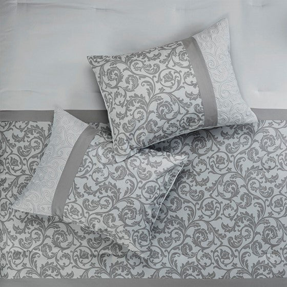 510 Design Ramsey Embroidered 8 Piece Comforter Set, Grey, Queen