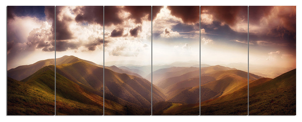 Polonina Borzava Panorama, Landscape Canvas Art Print, 70"x28", 6 Panels