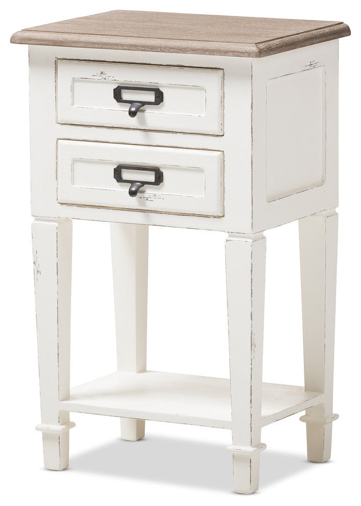 Dauphine Weathered Oak and White Wash Distressed Finish Wood Nightstand