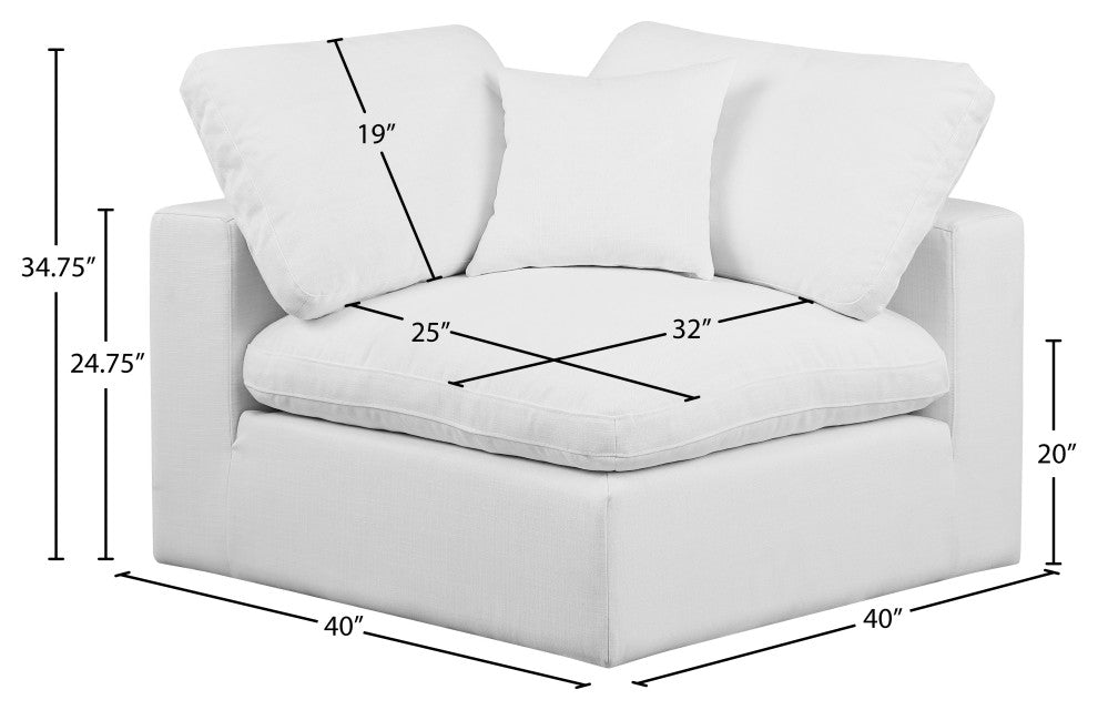 Comfy Beige Linen Textured Fabric Modular Chair, White, Linen Textured Fabric, Corner Chair