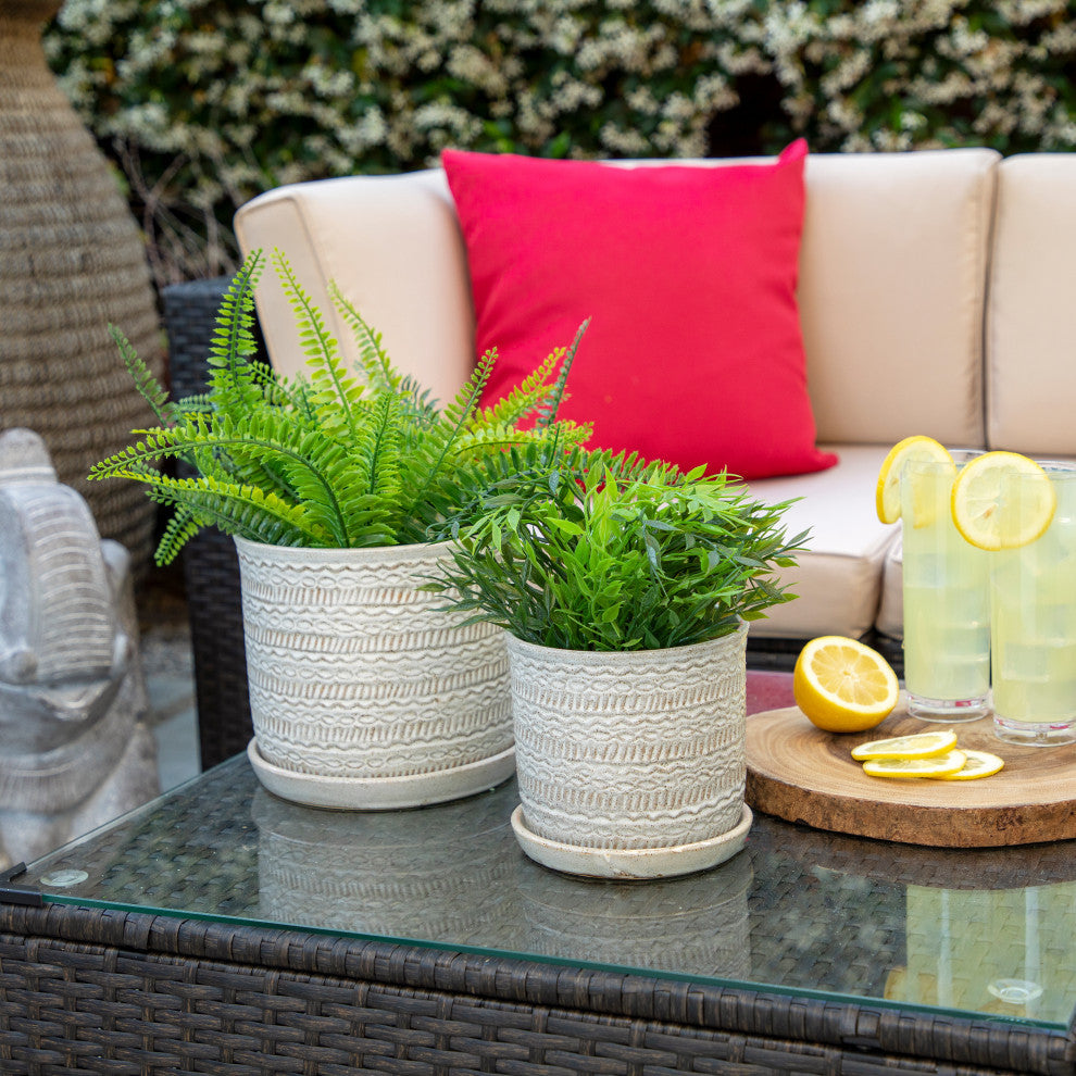 2-Piece Set Tribal Planter With Saucer Beige