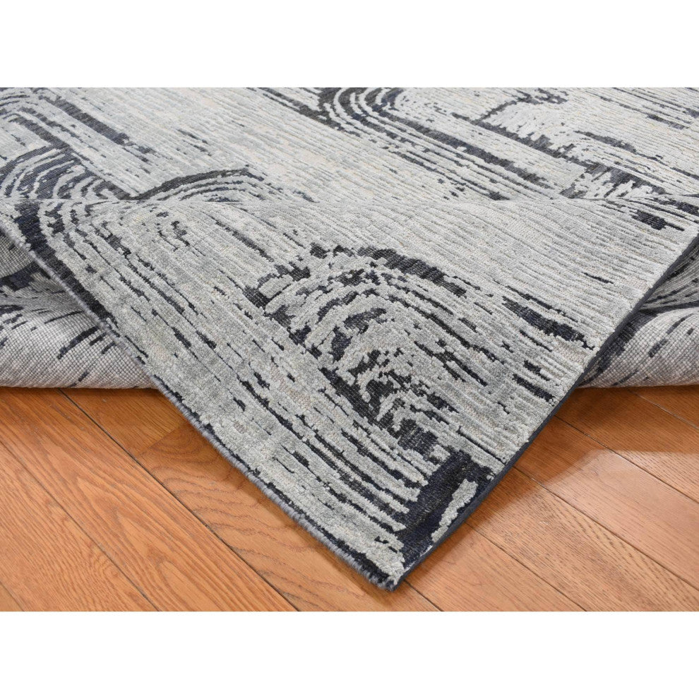 Cloud Gray THE CANE Pure Silk With Textured Wool Hand Knotted Rug 6'x9'