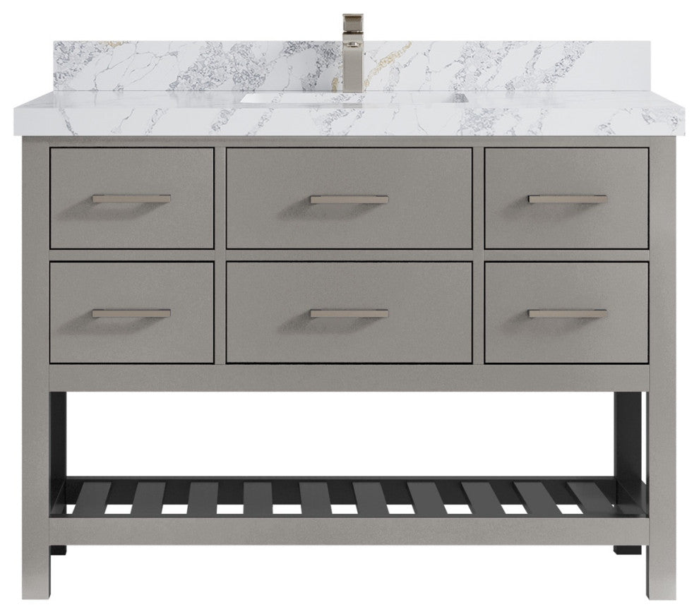 Parker 48" Single Sink Bath Vanity, Elephant Skin Gray 2" Calacatta Poanazzo