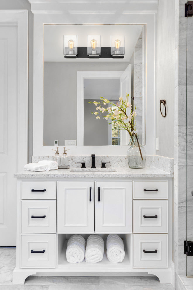 Crossroads 3-Light Vanity, Matte Black With Clear Glass