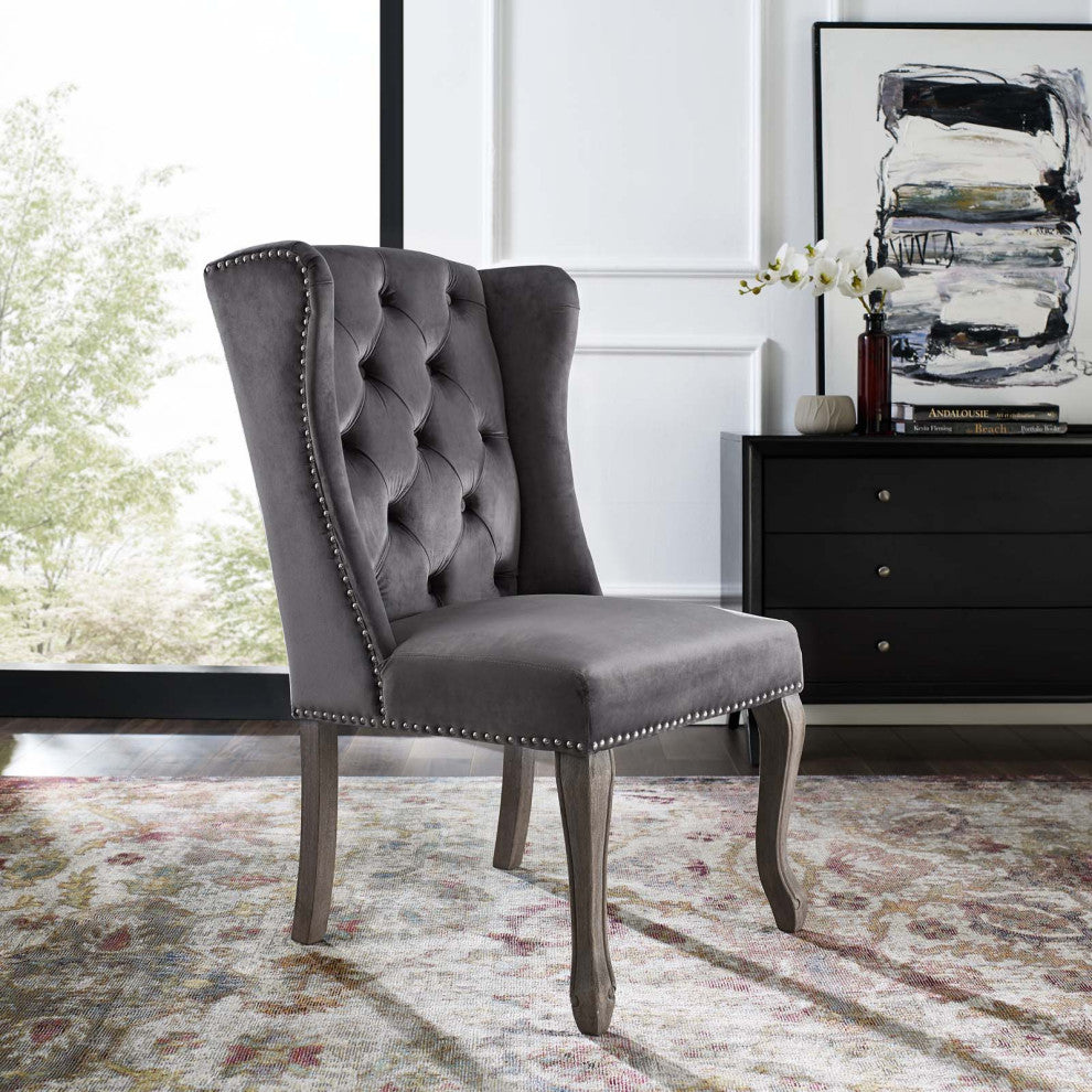 Gray Apprise French Vintage Dining Performance Velvet Side Chair