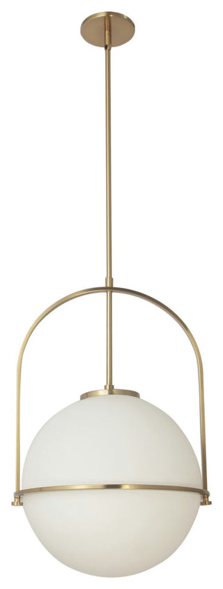 Incandescent Pendant, Aged Brass with White Opal Glass, M